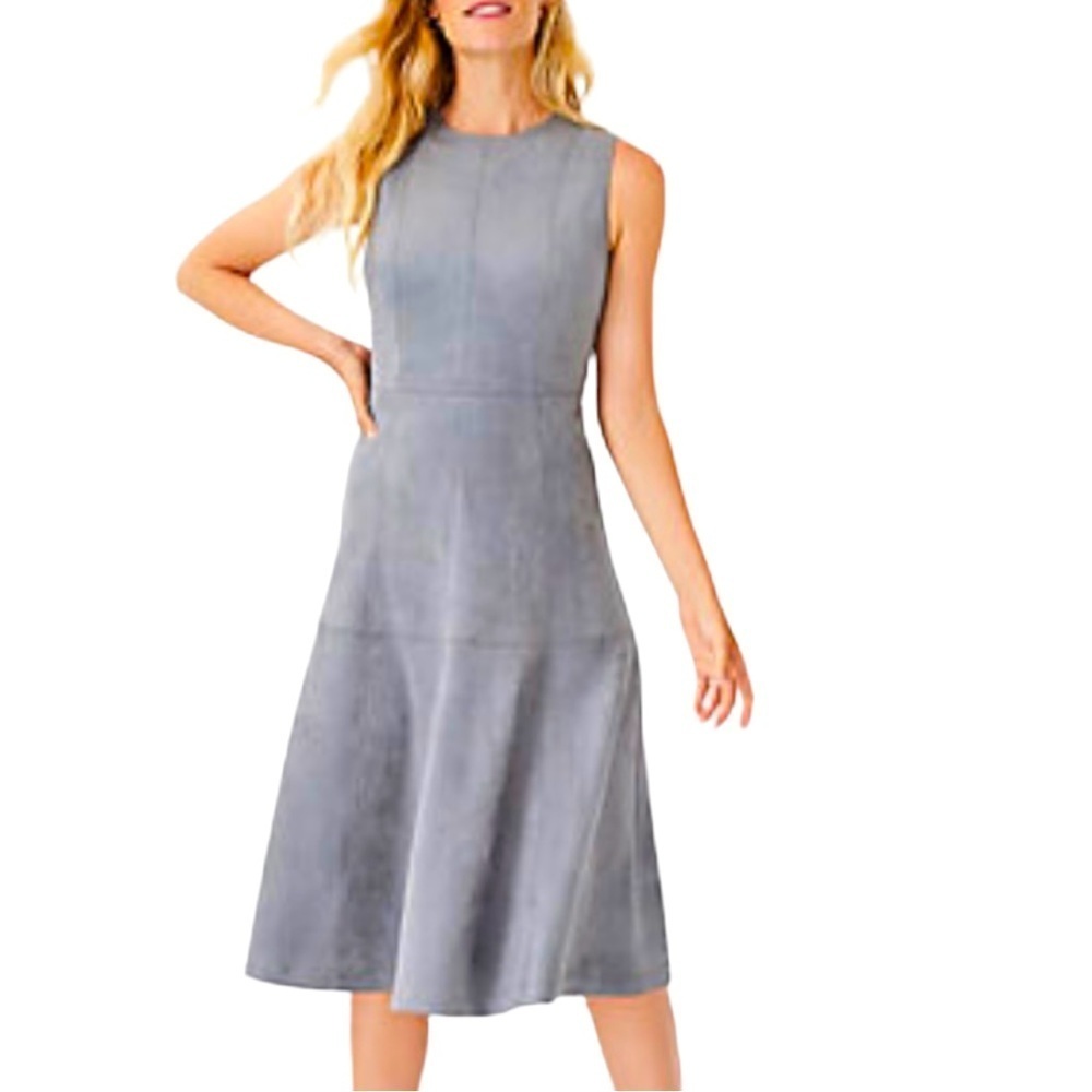 Ann Taylor Faux Suede Midi Flare Dress. Soft Powder Green. Sz 2